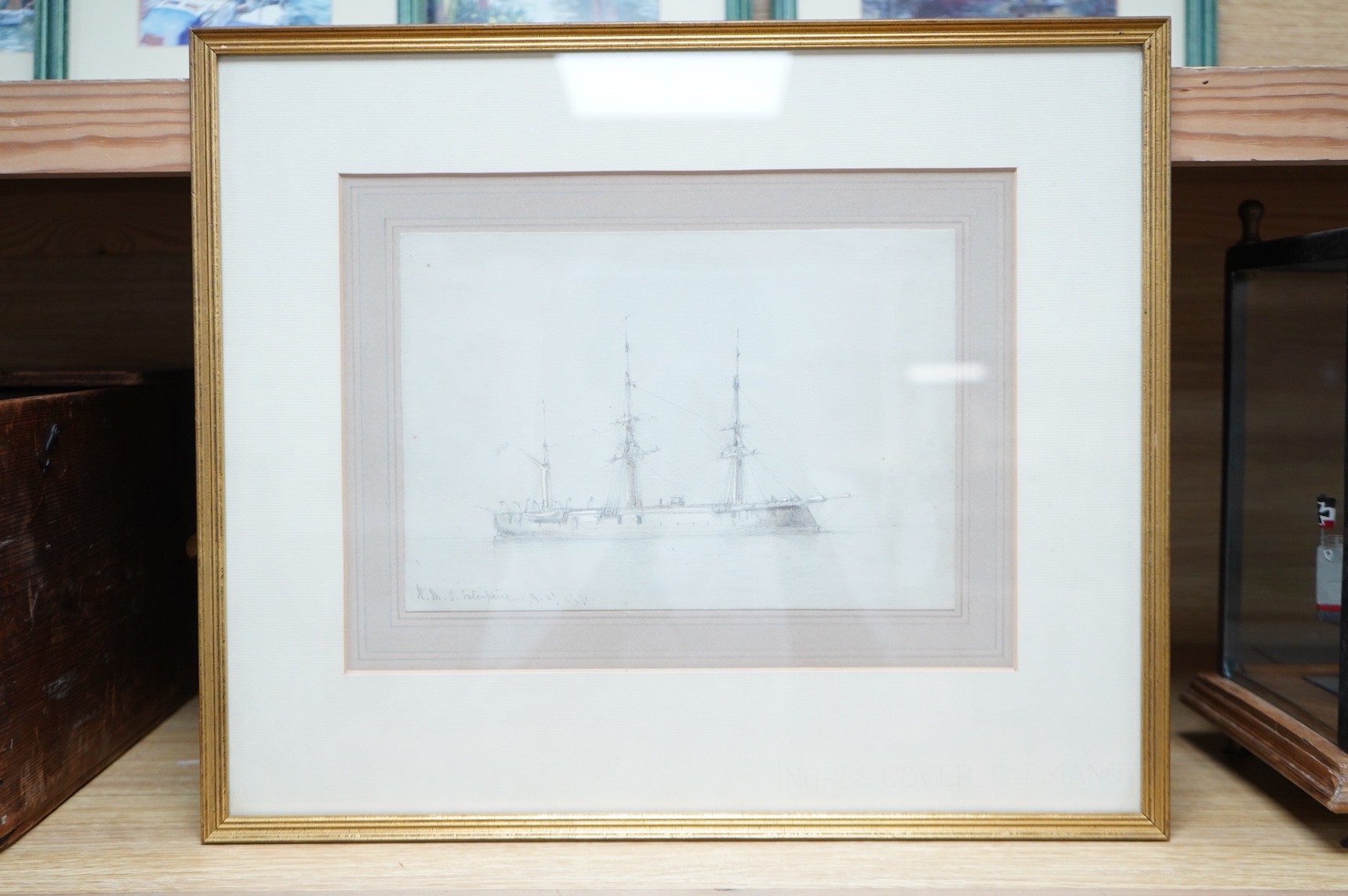 Calvert Richard Jones (1804-1877), 'HMS Enterprise', label verso, inscribed, pastel and wash drawing heightened with white, 18 x 26cm
